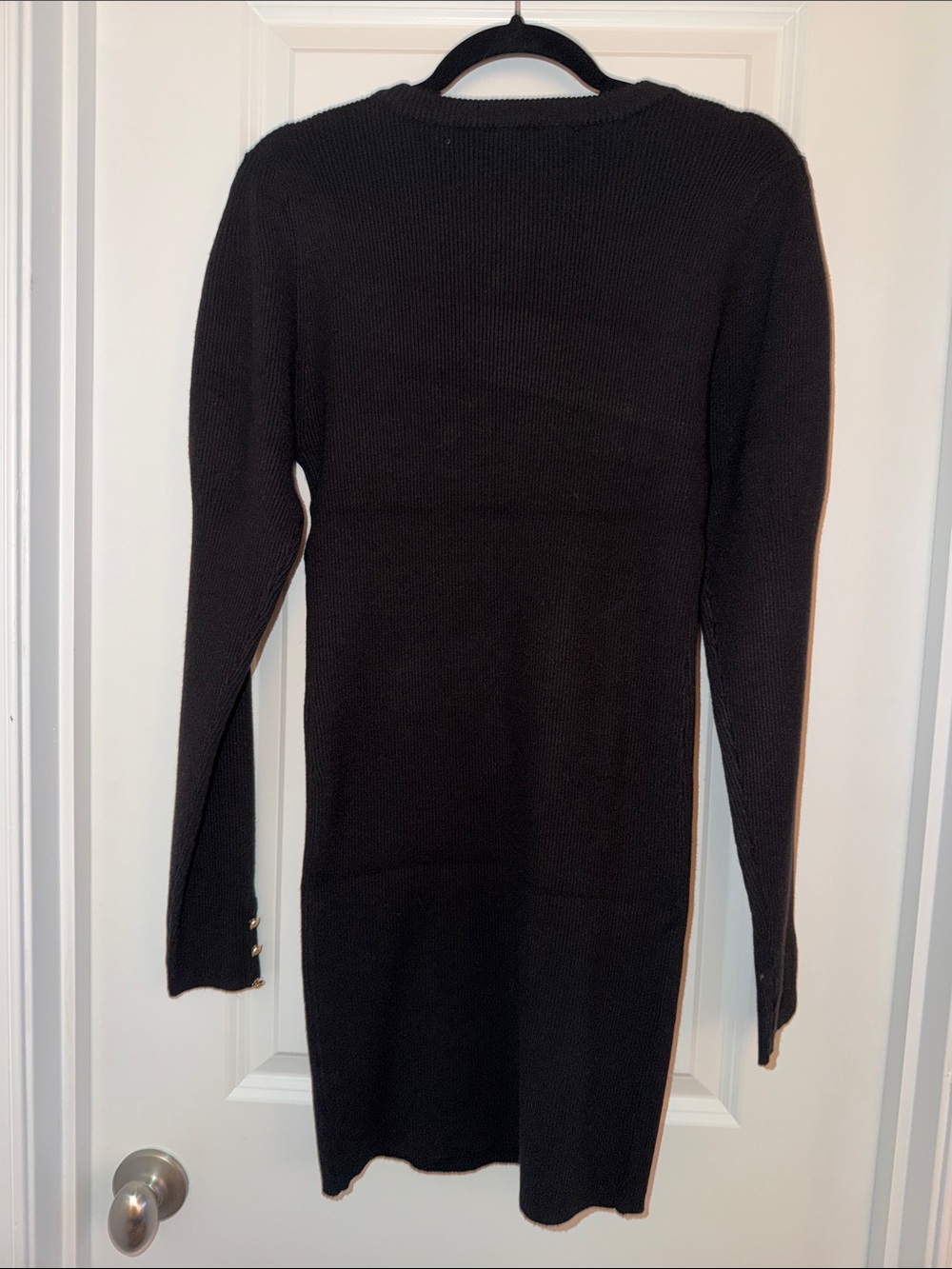 Endless Rose Puff Sleeve Black Long-Sleeve Knit Mini Dress - Picture 6 of 8